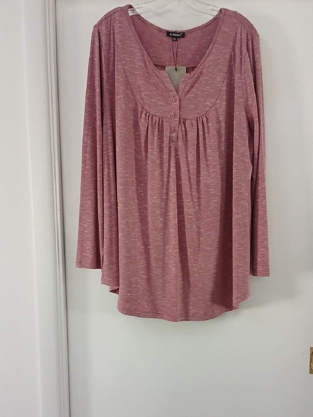 Relaxed Heathered Mauve Long-Sleeve Scoop Neck Tunic